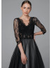 Black Eyelash Lace Tulle Chic Wedding Dress